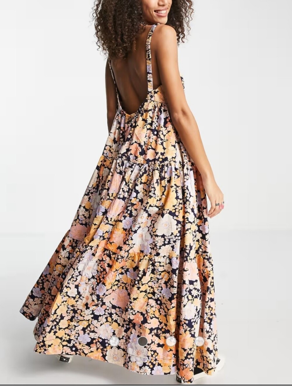 Free People Floral Tiered Maxi Dress in Black, Peach, Lavender